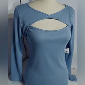 NWT Keyhole Long Sleeve Ella Blue Cutout Long Sleeve Top size 3X